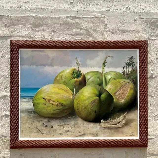 Vintage Boho Monumental Contemporary Original Oil Painting of Coconuts, Framed For Sale - Image 4 of 10