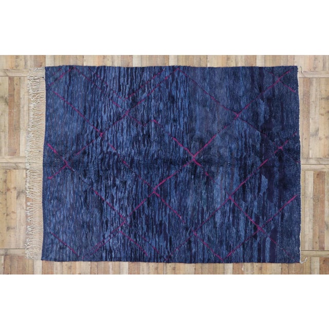 Navy Blue Blue Beni Mrirt Moroccan Rug - 09'01 X 11'09 For Sale - Image 8 of 10