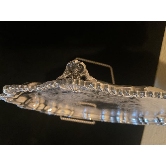 Vintage Silver Plated Engraved Footed Tray With Scalloped Edge For Sale - Image 9 of 14