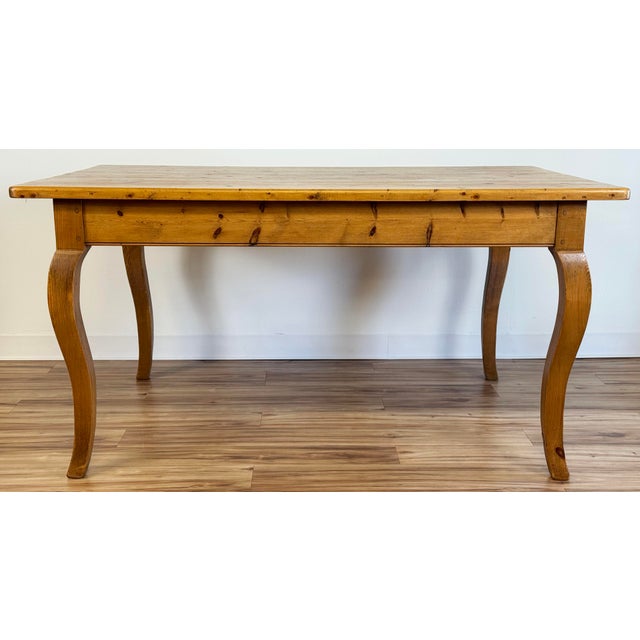 Farmhouse Vintage Cabriole Leg Farmhouse Style Pine Dining Table For Sale - Image 3 of 16