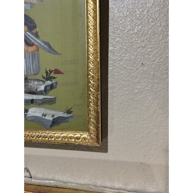 Wood Gustavian Style Allegorical Oil in Wood Painting of “The Lady Moon” With Gilt Border For Sale - Image 7 of 11