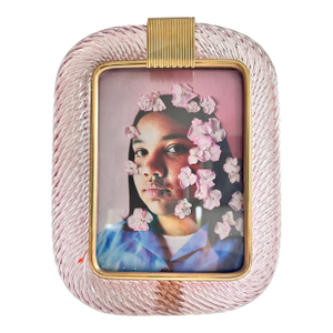 Mid-Century Modern Style Ametista “Torchon” Murano Glass Picture Frame and Unaquered Brass