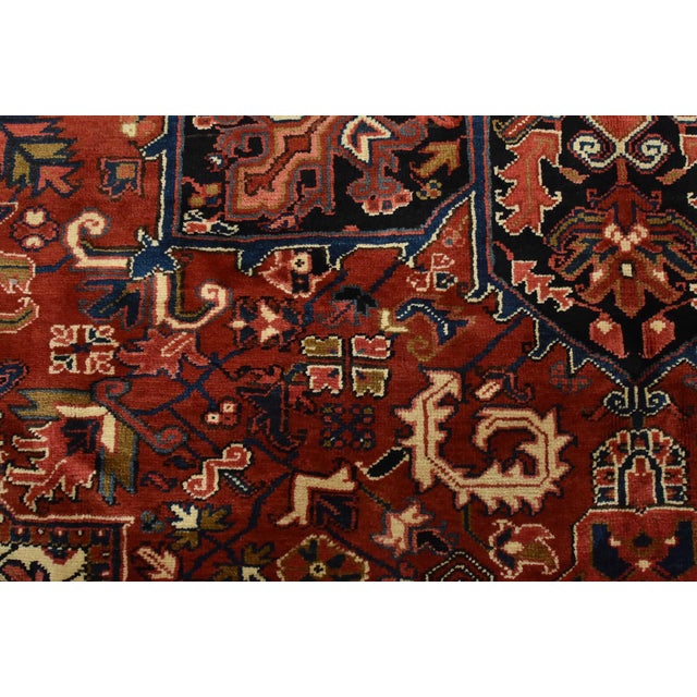 Heriz Rug 8’1” X 11’3” Red Wool Vintage Traditional Hand-Knotted Carpet For Sale - Image 11 of 15