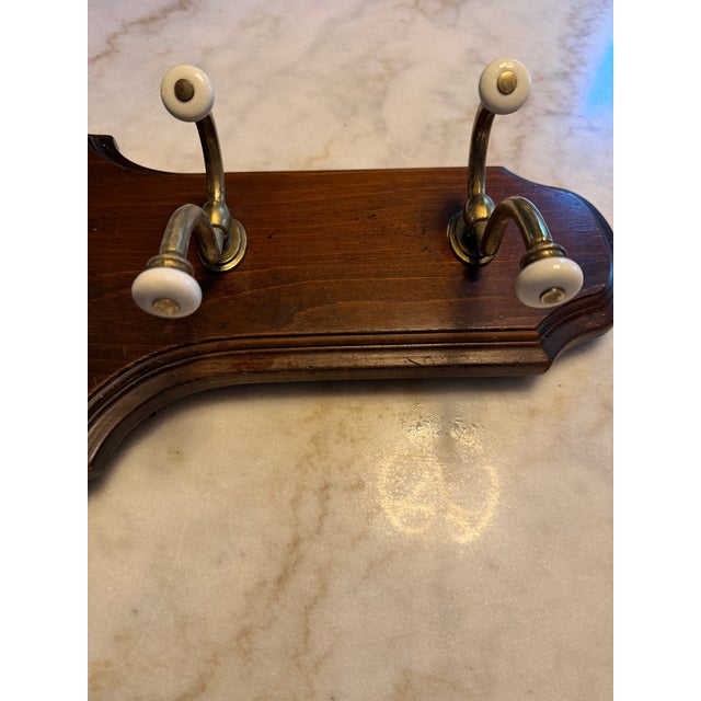 Wood Vintage Ethan Allen Old Tavern Antiqued Pine Hall Mirror With Coat & Hat Hooks For Sale - Image 7 of 12