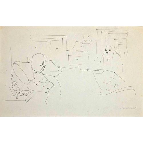 China ink drawing realized by Mino Maccari in 1960s. Hand signed in pencil lower right. Very good condition. This piece is...