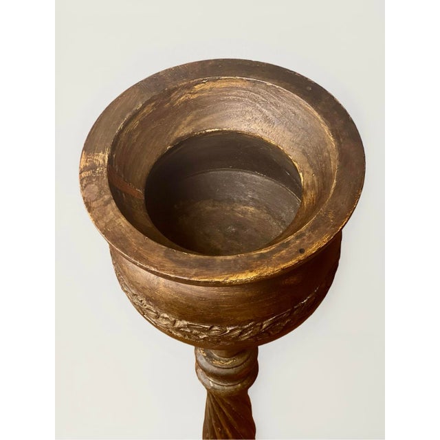 1910s French Custom Handcrafted Carved Wood Pedestal Planter For Sale - Image 4 of 12