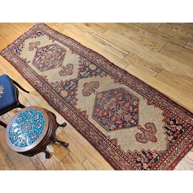 Antique Persian Serab Runner Rug, Hand-Knotted Wool, Geometric Medallion Pattern, Camel & Red, 4x11 For Sale - Image 12 of 12