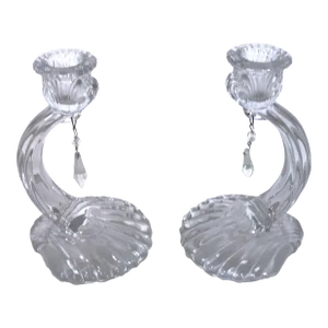 Pair of 1930s Art Deco Period Pressed Glass Candlesticks