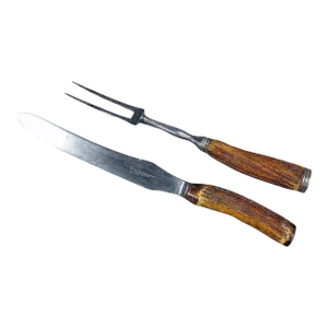 Antique Deer Horn Carving Set, Sheffield ca. 1900s - Set of 2