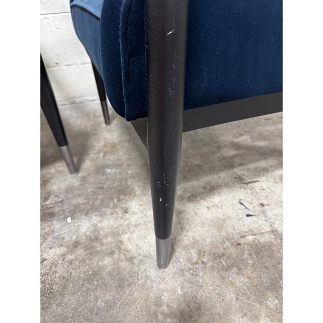 Textile Modern Navy Blue Velvet Slope Lounge Chairs - A Pair For Sale - Image 7 of 9