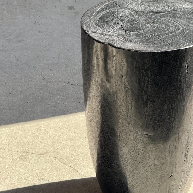 Cylindrical Side Table in Black Mango Wood, 1980s For Sale - Image 6 of 11