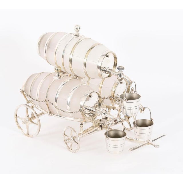 Antique Silver Plated Frosted Crystal Barrel Dispensers and Tot Pails, 1800s, Set of 6 For Sale - Image 3 of 16