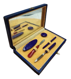 Art Deco Manicure Set in Box, 1920s, Set of 6