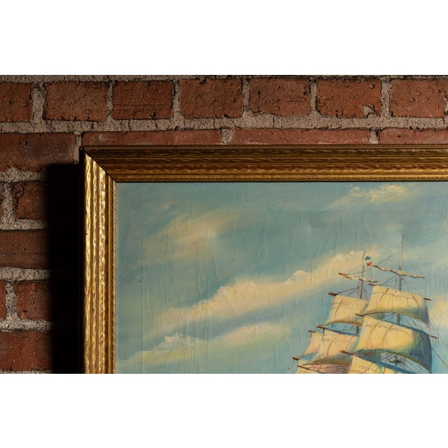 Nautical Early 20th Century Painting of Ship at Sea, Daytime - Oil on Canvas, Framed For Sale - Image 3 of 7