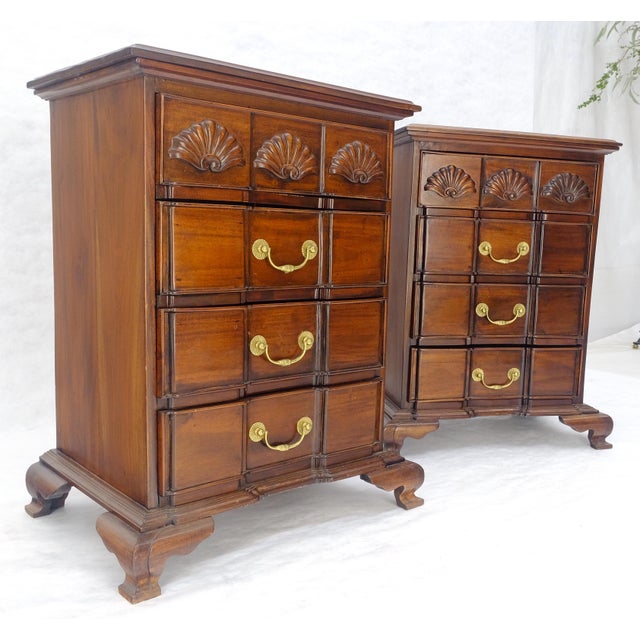 Pair of Solid Mahogany Brass Pull 4 Drawer Bracket Feet Night Stands Tables MINT For Sale - Image 9 of 18