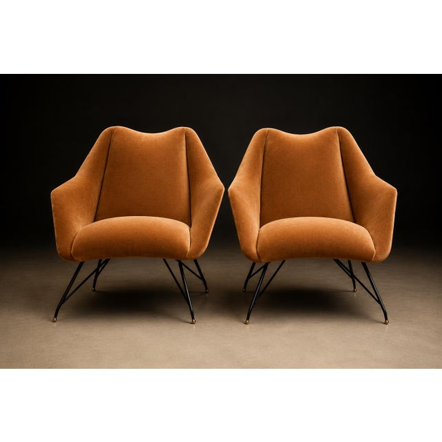 Brown Brazilian Modern “Concha” Armchairs in Iron and Burnt Caramel Mohair by Carlo Hauner, Brazil, 1950s For Sale - Image 8 of 18