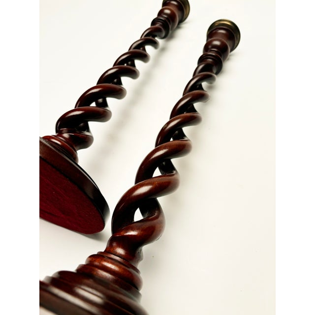 Pair of 19th Century European Mahogany Open Barley Twist Candlesticks For Sale - Image 9 of 12