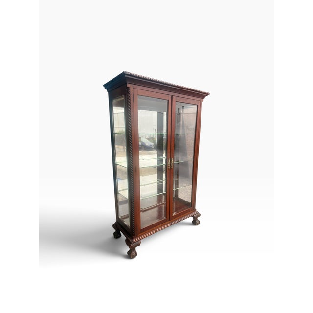 Antique Mahogany Barley Twist Beveled Glass Curio Cabinet For Sale - Image 4 of 14