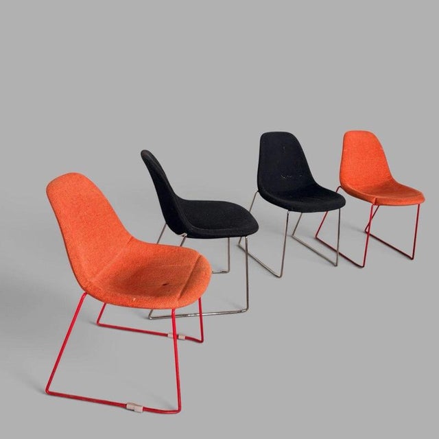 Textile Mid-Century Stackable Egg Dining Chairs Orange and Black, Set of 4 For Sale - Image 7 of 7