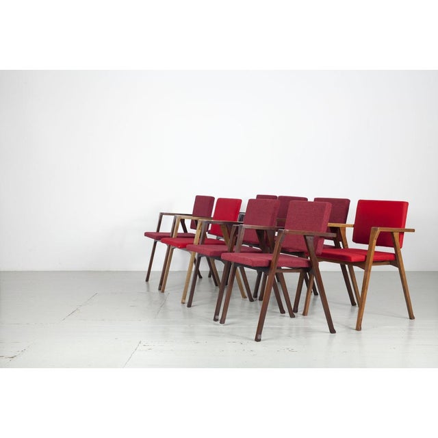 Italian wooden chairs with fabric cover, model Luisa, designed by the Italian designer Franco Albini and made by Poggi...