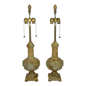 Pair of Large Size Alabaster Table Lamps by Marbro