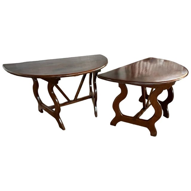 Italian Demi Lune Console Tables in Walnut, Set of 2 For Sale - Image 13 of 18