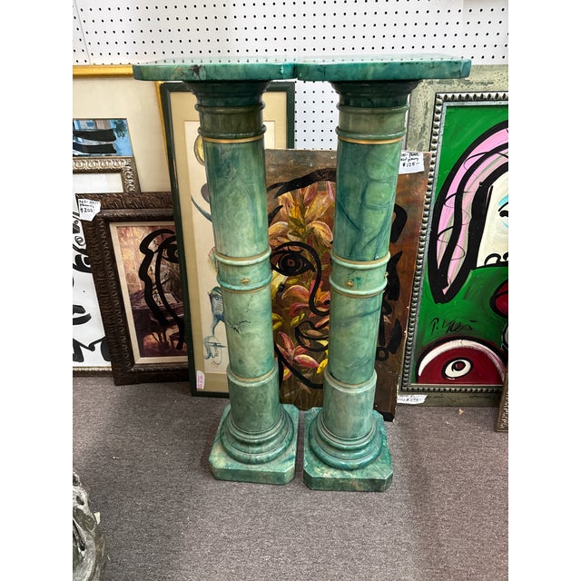 Neoclassical Verde Neoclassical Green Marble Pedestal Tables Stands a Pair For Sale - Image 3 of 10