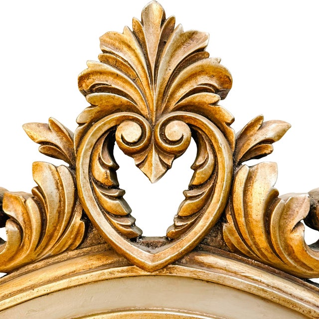 Large Vintage Rococo Style Gold & Silver Grey Shield Wall Mirror For Sale - Image 4 of 8