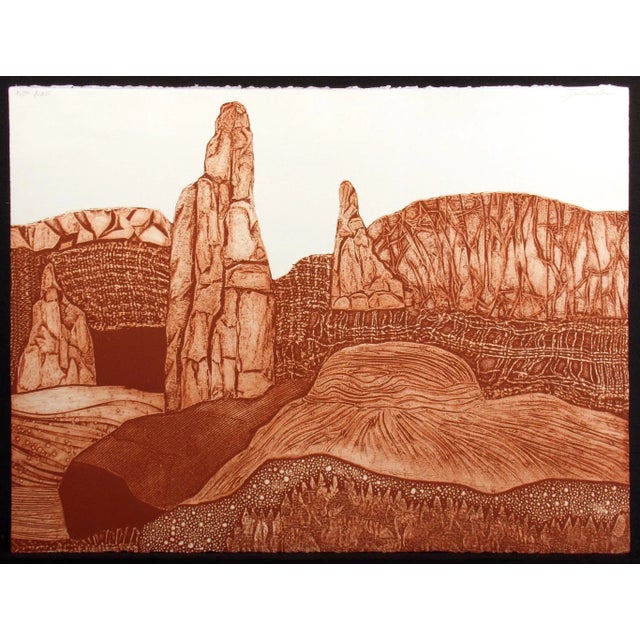 1970s John Ross "Monolith, Valley, Wall, Escarpment" Signed Collagraph Etchings Rust - Set of 4 For Sale - Image 4 of 12