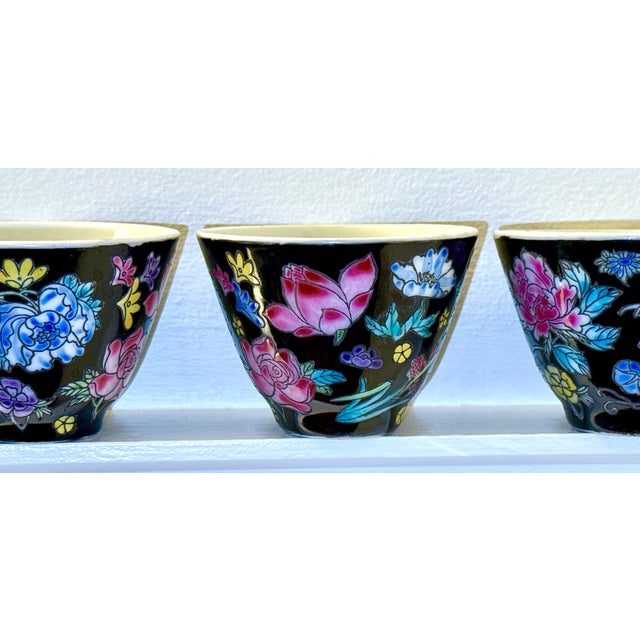 Black Chinese Petite Porcelain Tea Cups - Set of 4 For Sale - Image 9 of 10