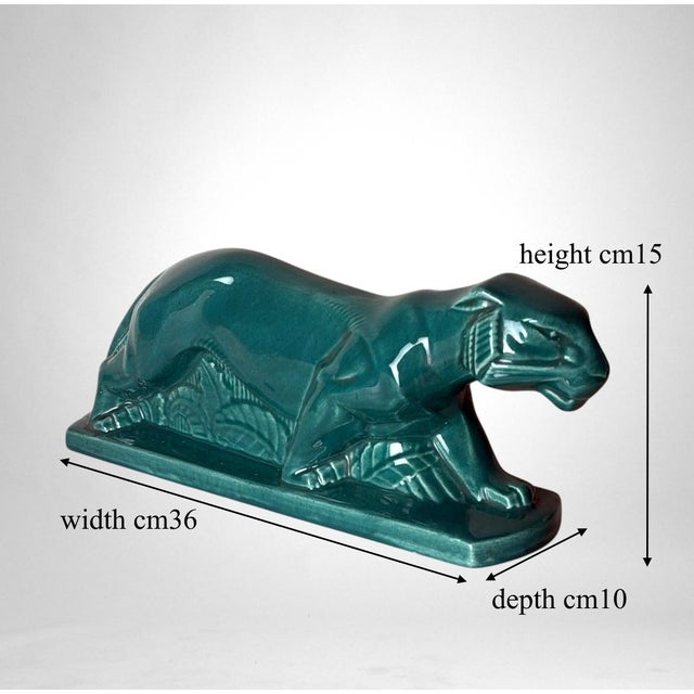 Mid 20th Century Art Deco Saint-Clément Style Panther France Green-Glazed Ceramic For Sale - Image 18 of 18