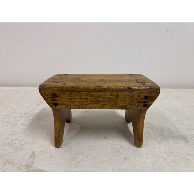 Small Primitive Rustic Pine Stool, 1890s For Sale - Image 10 of 12