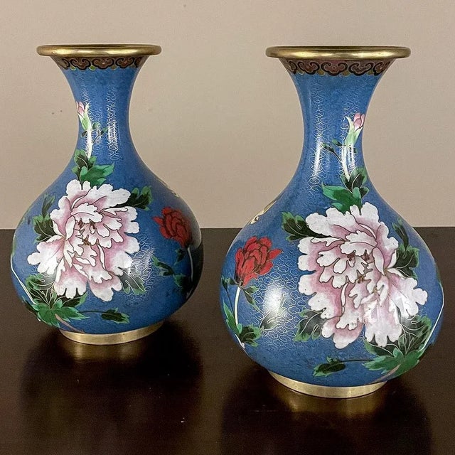 Pair Antique Cloissone Vases For Sale - Image 13 of 13