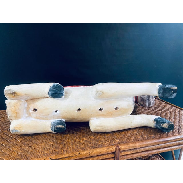 Red Large Vintage Hand Carved Solid Wood Hand Painted Horse For Sale - Image 8 of 10