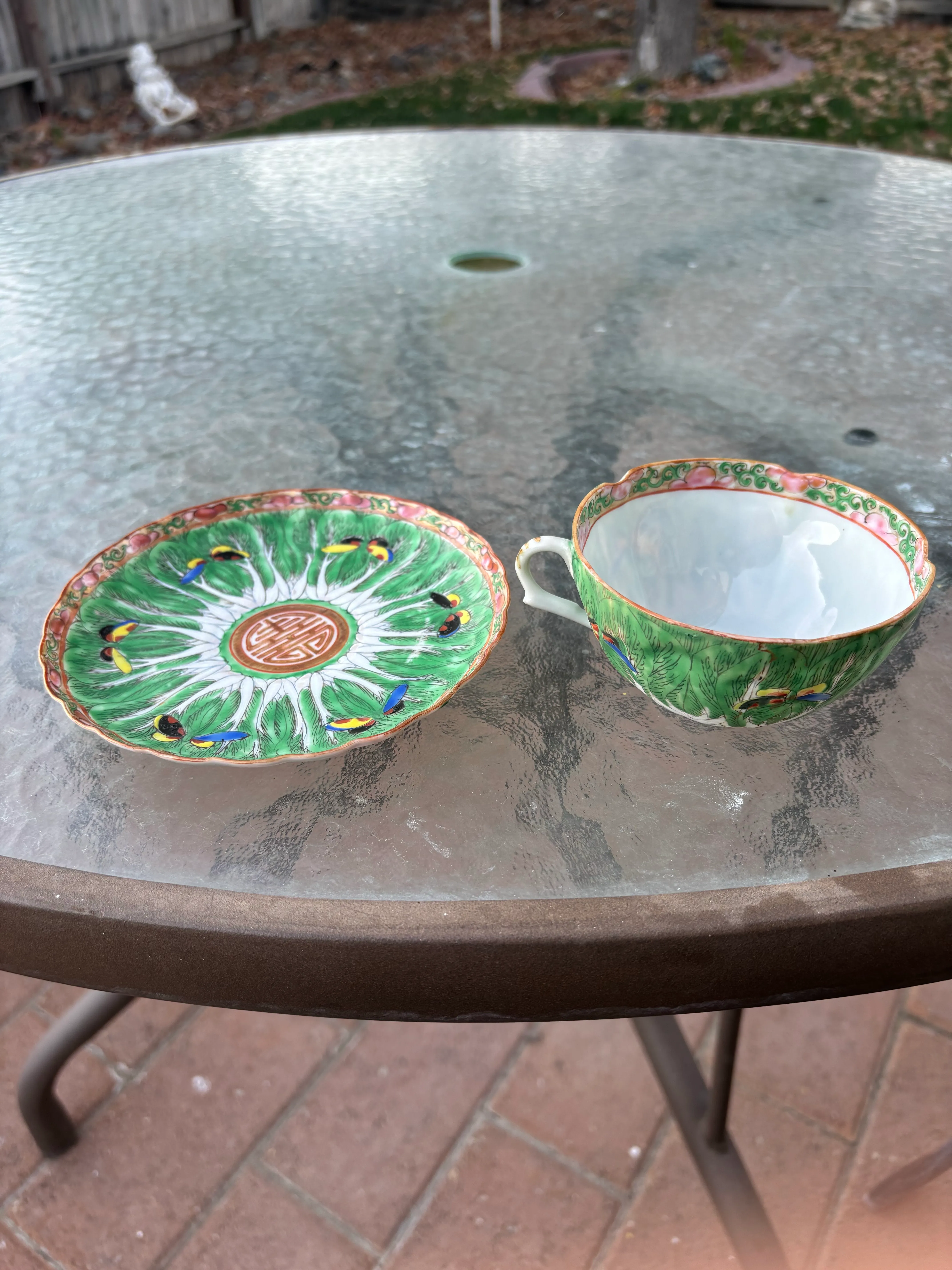 Circa 1850-1890 Chinese Export Bok Choy Tea Cup and Saucer | Chairish