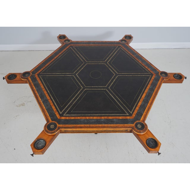 Traditional Maitland-Smith Hexagon Six-Drawer Leather Top Game Table For Sale - Image 3 of 17