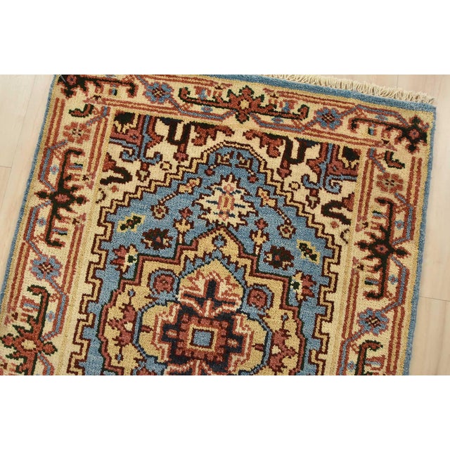 Heriz Runner 2’6” X 7’11” Blue Wool Tribal Hand-Knotted Oriental Rug For Sale In Philadelphia - Image 6 of 12