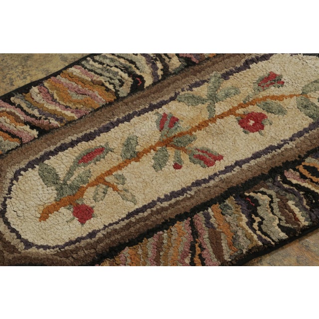 1920s Antique Hooked Runner With Floral Casket Medallion & Striae - Rug & Kilim For Sale - Image 5 of 7