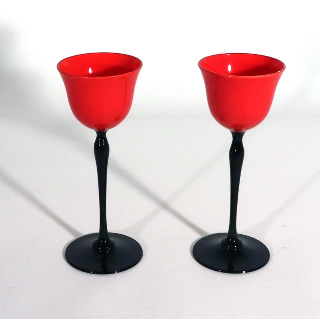 1920s Czech Art Deco Tango Glass Red & Black Cordial Glasses — Set of 6 For Sale - Image 4 of 6