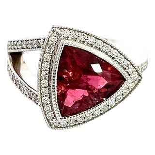 Natural Tourmaline Diamond Ring 7 14k W Gold 4.38 TCW Certified For Sale