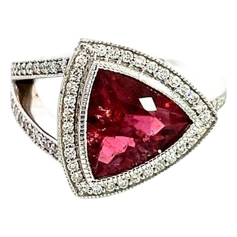 Natural Tourmaline Diamond Ring 7 14k W Gold 4.38 TCW Certified For Sale