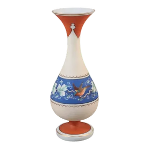 Early 20th Century Bohemian Czech Figural Art Glass Hand Painted Bird Vase