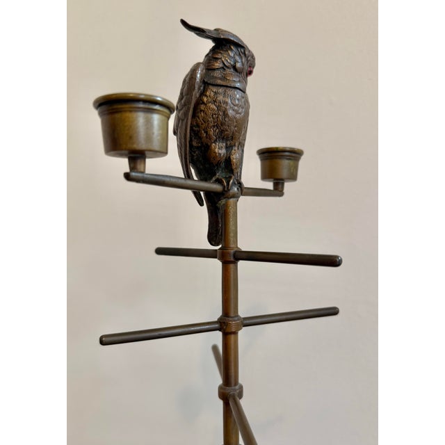 Metal 19th Century Bronze Parakeet Perch Matches or Inkwell Candlestick Holder For Sale - Image 7 of 10