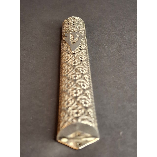 Vintage Bezalel Israel Sterling Silver Filigree Mezuzah Case 925 Judaica 5.25" For Sale - Image 4 of 11