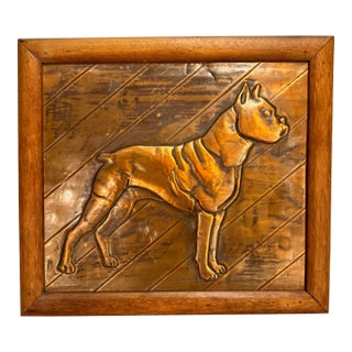 Vintage Hand Hammered Copper Boxer Plaque For Sale