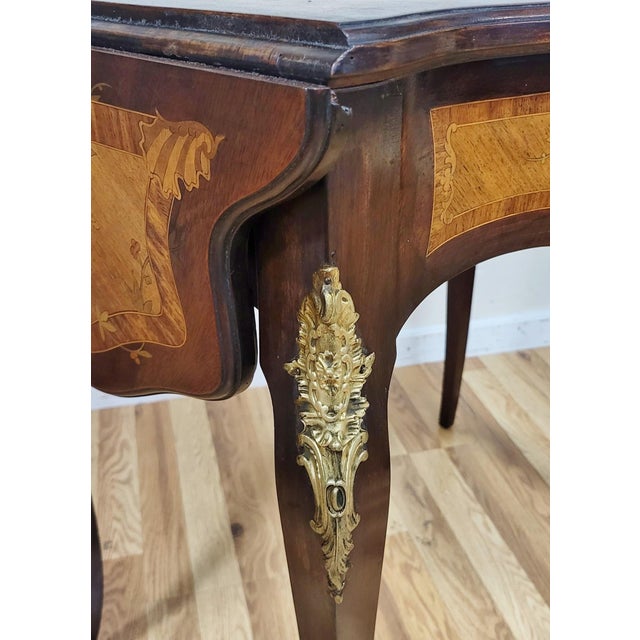 Antique American Made French Louis XV Marquetry Drop Leaf Center Table Desk For Sale - Image 13 of 18