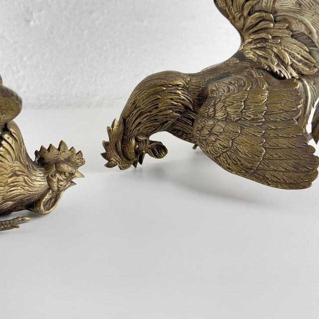 Metal Vintage Italian Brass Foraging Roosters from Gucci, 1950s, Set of 2 For Sale - Image 7 of 10