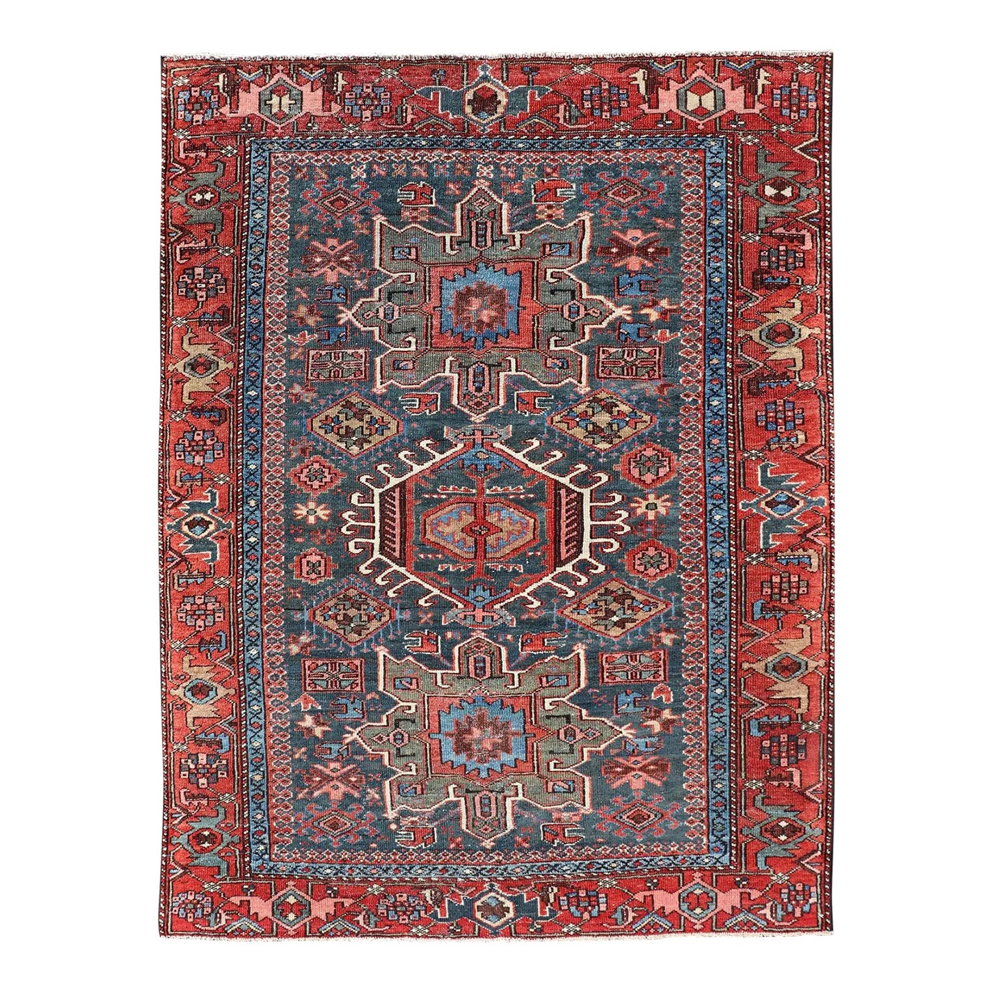 Antique Persian Karajeh Rug With Three Geometric Medallions in Red ...