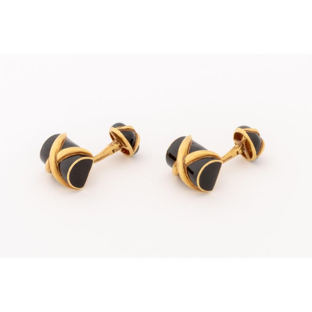 Mid-Century Modern Schlumberger X Tiffany & Co. Gold Enamel Cufflinks For Sale - Image 3 of 8