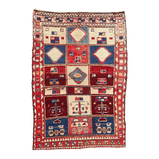 Vintage Persian Lori Checkerboard Rug - 04'08 X 06'08 For Sale